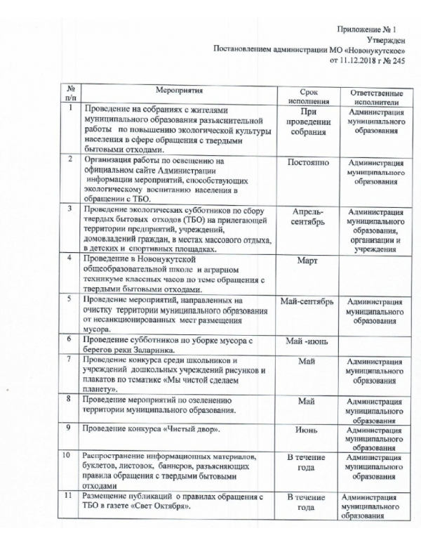 Об утверждении Плана мероприятий по экологическому воспитанию населения и формирования экологической культуры населения в сфере обращения с твердыми коммунальными отходами на территории муниципального образования "Новонукутское" на 2019 год